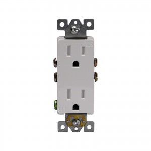 Residential Grade Tamper Resistant Decorator Duplex Self Grounding 15A -125V-White